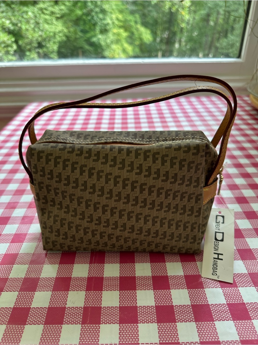 Structured Mini Shoulder Bag in Brown with Tan Strap